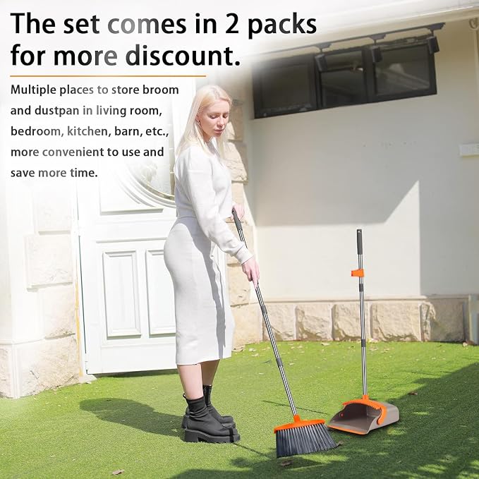 2-Pack is More economical，Upgraded Upright Broom and Dustpan Combo - Image 7