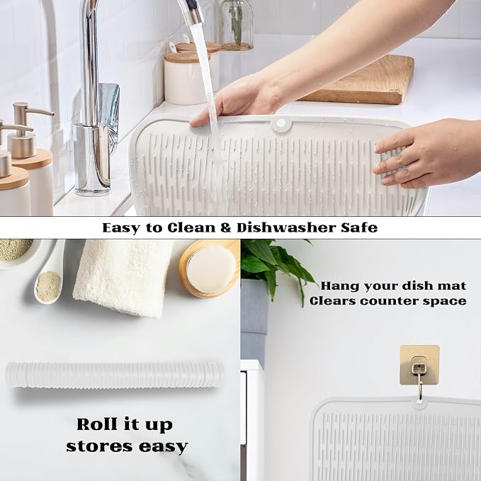 ZLR Silicone Dish Drying Mat for Kitchen Counter, Eco-Friendly Fast Dry Dish Mat - Image 4