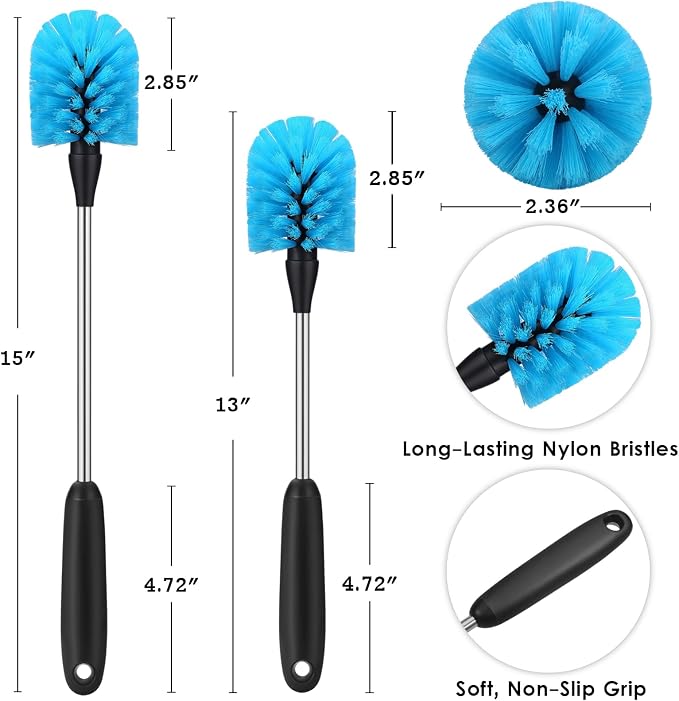 Stainless Steel Water Bottle Brush, Long Handle Scrubbing Brush, Built - Image 3