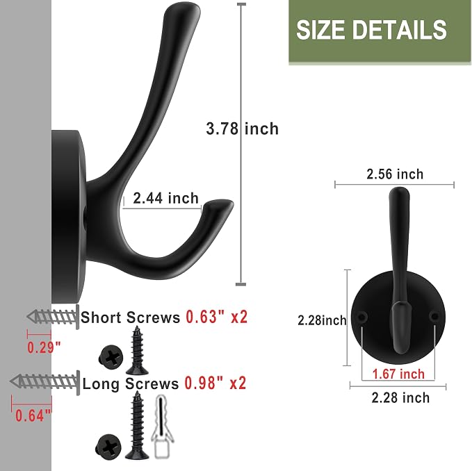 Black Wall Hooks Towel Hooks, 3 Pack Coat Hooks Robe Hook Heavy Duty Metal - Image 6
