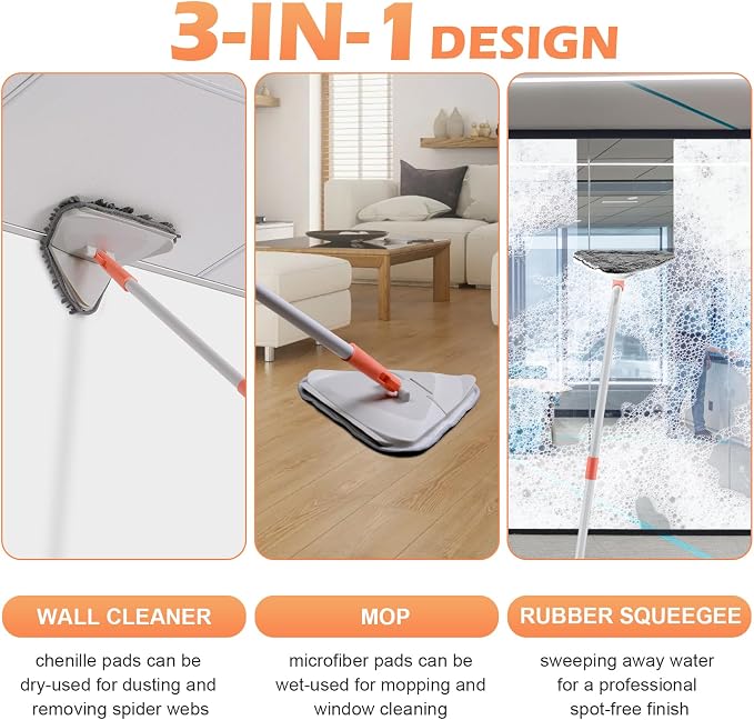 Wall Cleaner Triangle Mop with 82'' Long Handle - Image 2