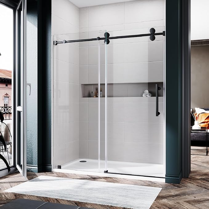 56-60 Inch x 72 Inch Sliding Frameless Shower Door, 3/8" Tempered Glass by UNIKOOSHOWERDOOR