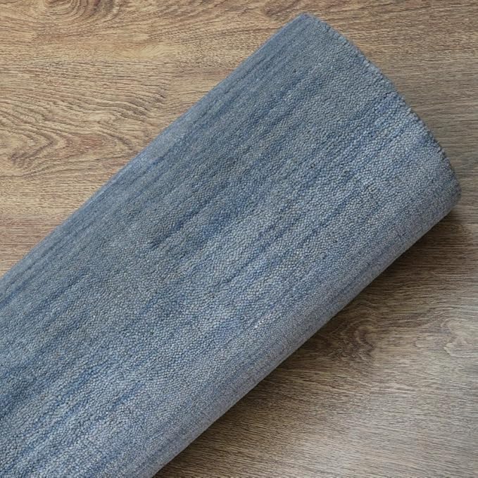 Rugsotic Carpets Hand Knotted Gabbeh Wool 5'x8' Area Rug Solid Light Blue L00111