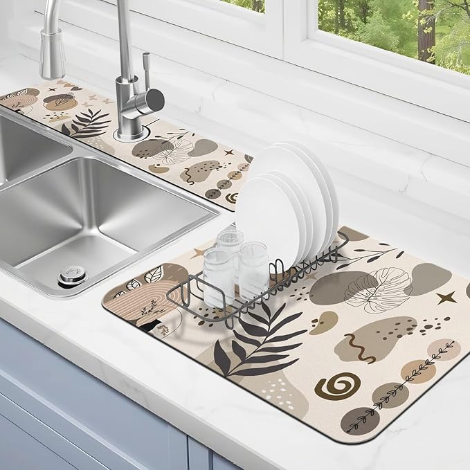 Dish Drying Mat for Kitchen Counter Matt, Super Absorbent Non-slip Rubber Backed by Kuyig+Home