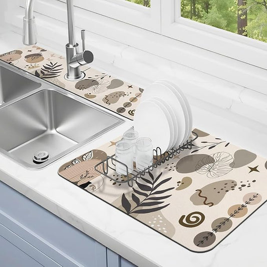 Dish Drying Mat for Kitchen Counter Matt, Super Absorbent Non-slip Rubber Backed by Kuyig+Home
