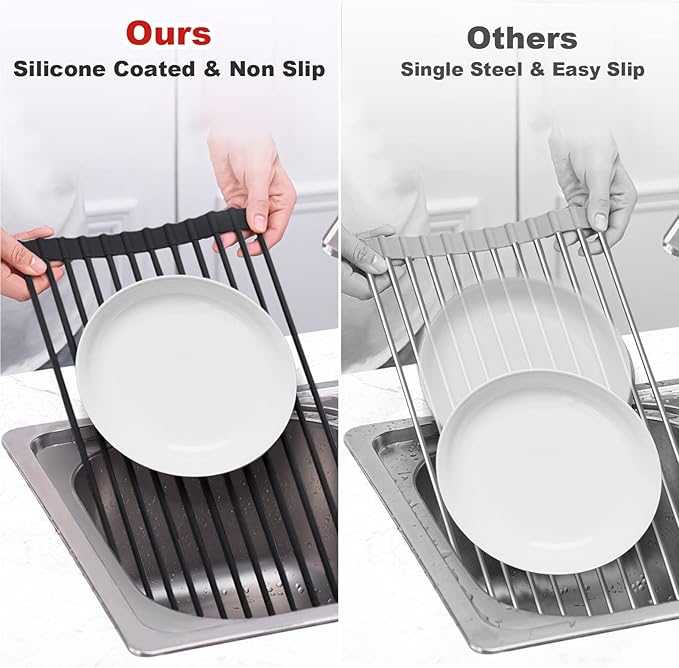 MERRYBOX Roll Up Dish Drying Rack, Silicone Wrapped Over The Sink Dish Rack - Image 6