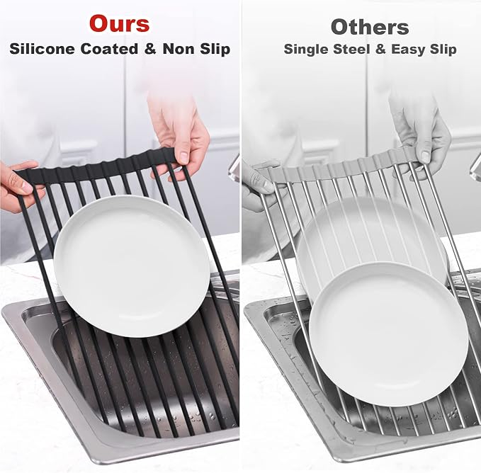 MERRYBOX 20.5" x 13" Roll Up Dish Drying Rack Silicone Wrapped Over The Sink - Image 7