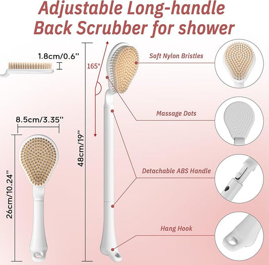 Back Scrubber for Shower, 19’’ Detachable Long Handle Shower Body Scrubber for - Image 2