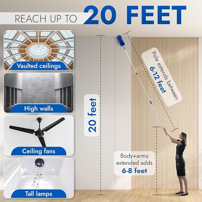 Cobweb Duster, Extendable Reach 20 feet, Ceiling Fan Duster | 3-Stage Aluminum - Image 4
