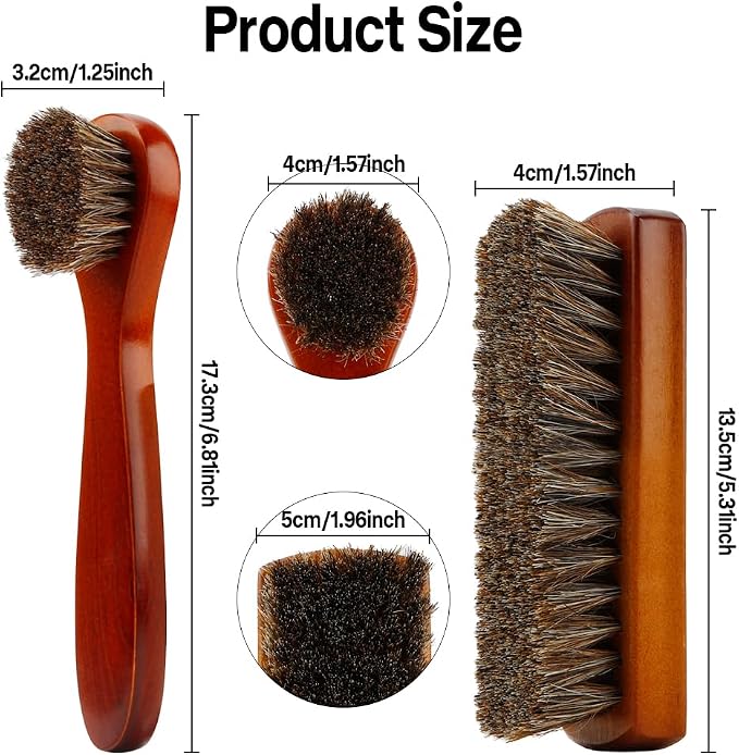 Shoe Brush, Shoe Cleaning Brush, 2 Pieces Horsehair Shoe Brush, Boot Brush - Image 3