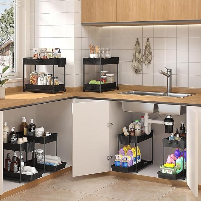 3 Pack Under Sink Organizers, 2-Tier Multi-Use Kitchen and Bathroom Organizers - Image 3