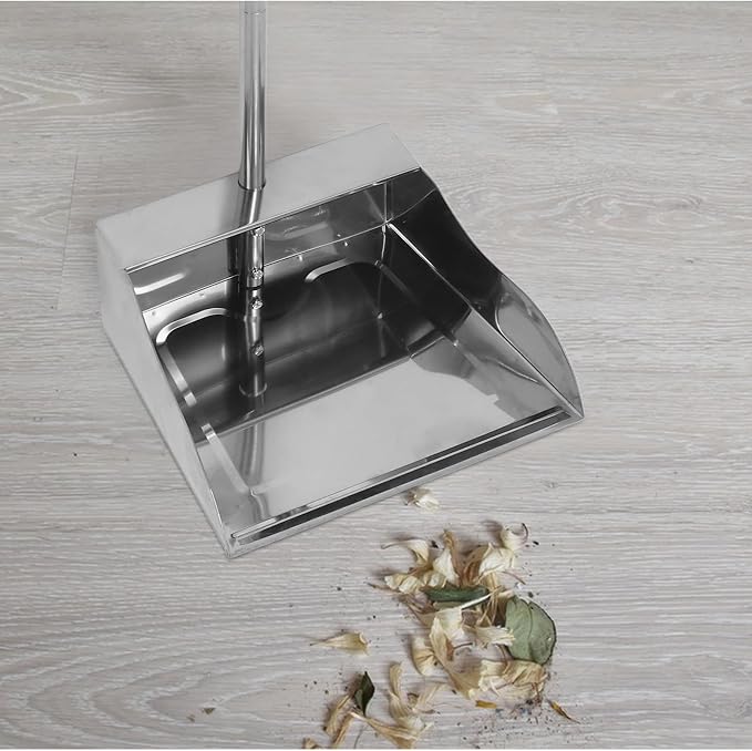 Stainless Steel Dustpan with Long Handle Upright Garbage Shovel Heavy Duty - Image 4