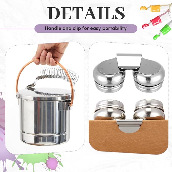 Skybooly 2 Pcs Paint Brush Cleaner Set Stainless Steel Double Dipper Palette - Image 3