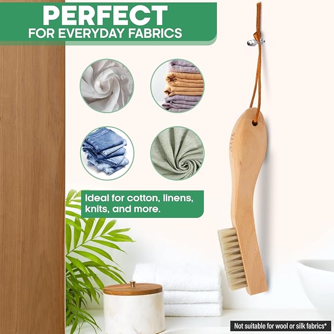Laundry Stain Remover Clothes Brush Set of 2 Natural Soft Boar Bristle White & - Image 4