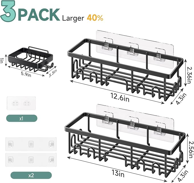 Veken Shower Caddy 3-Pack, Advanced Rustproof Design, No Drilling Adhesive - Image 4