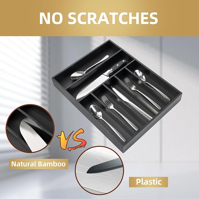 Silverware Organizer Bamboo Kitchen Drawer Organizer Utensil Organizer - Image 3