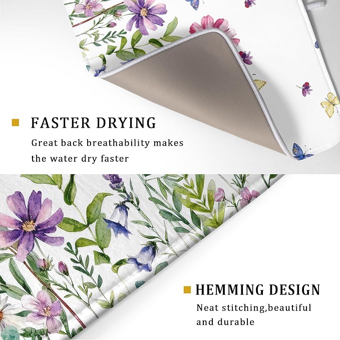 Wildflower Dish Drying Mat for Kitchen 24x18 Inch Colorful Floral Butterfly - Image 5