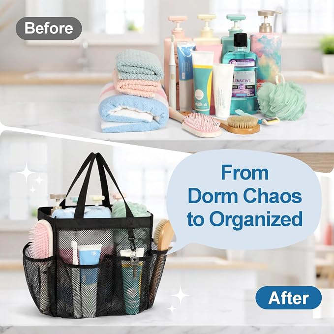 F-color Mesh Shower Caddy Portable, Upgrade Deeper 7 Pockets Shower Bag Basket - Image 4