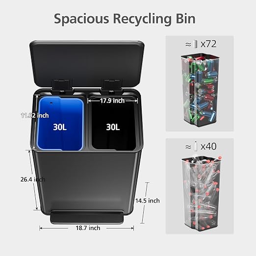 GarveeHome 60L/16 Gal Kitchen Trash Can, 2×8 Gal Pedal Trash Bin - Image 7