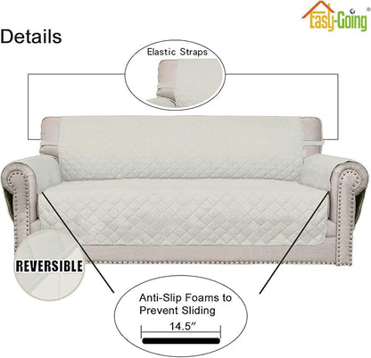 Easy-Going Reversible Oversized Couch Cover for 3 Cushion Couch Sofa Cover for Dogs Water Resistant Furniture Protector Cover with Foam Sticks for Pet (Oversized Sofa, Ivory/Ivory)