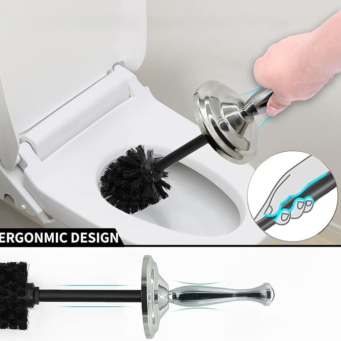 Chrome Silver Metal Toilet Bowl Brush - Image 6