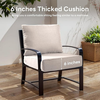 6 inches Thicker Outdoor Chair Cushions Set- 24" *24" *6" Waterproof Patio Furniture Cushions with Removable Cover, 28D High Density Sponge Filling Thicken Outdoor Patio Cushions - Beige