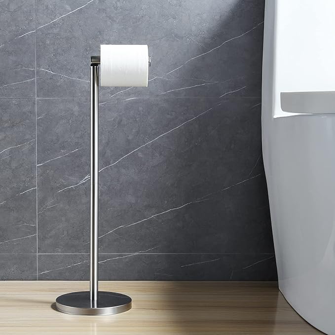 BGL Toilet Paper Holder Standing On Floor, Brushed Nickel, Tissue Holder On - Image 6