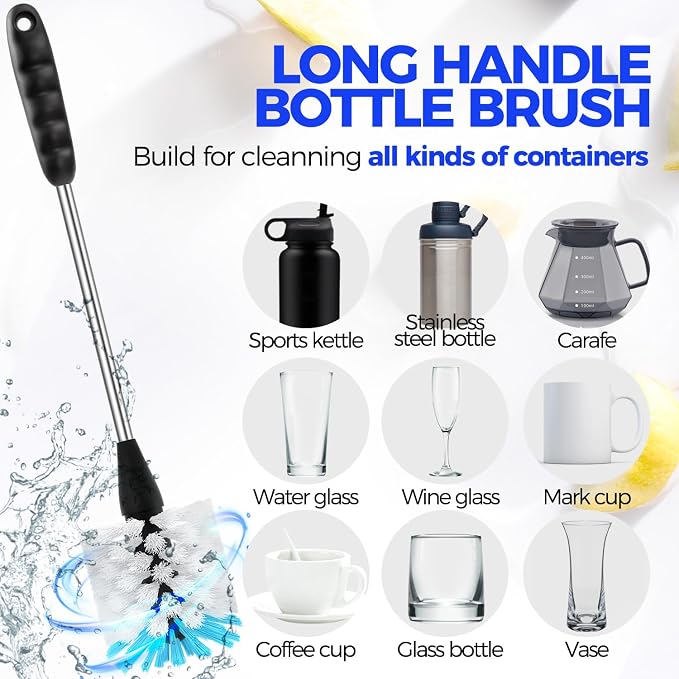 Holikme 6 Pack Bottle Brush Set, 3 Straw Brushes, 3-in-1 Bottle Cleaning Brush - Image 2