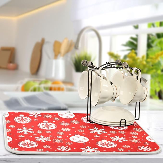 Christmas Snowflake Ball Baubles Dish Drying Mat - Image 6