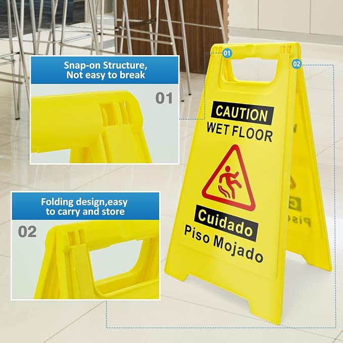 4-Pack Caution Wet Floor Sign, 17.5" Height, Bright Yellow, Double-Sided - Image 4