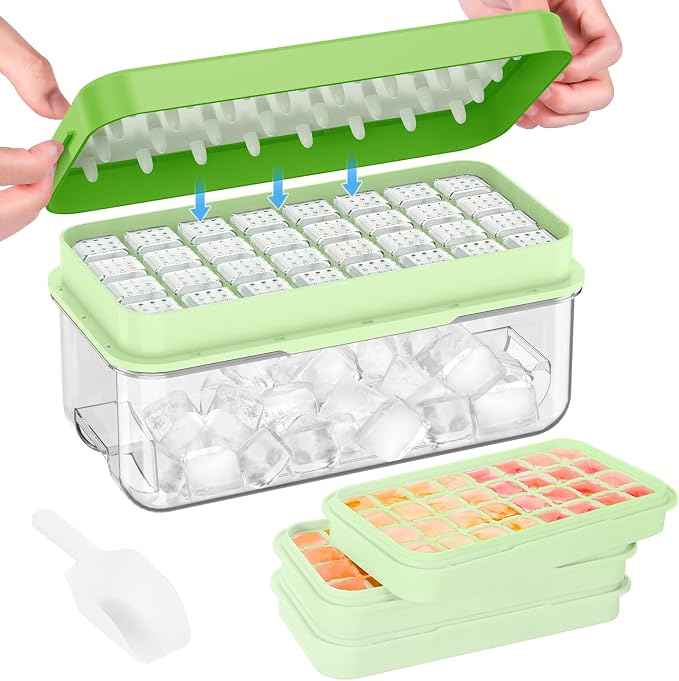 PHINOX Ice Cube Tray with Lid and Bin, 3 Pack Plastic Ice Cube Tray Molds by PHINOX