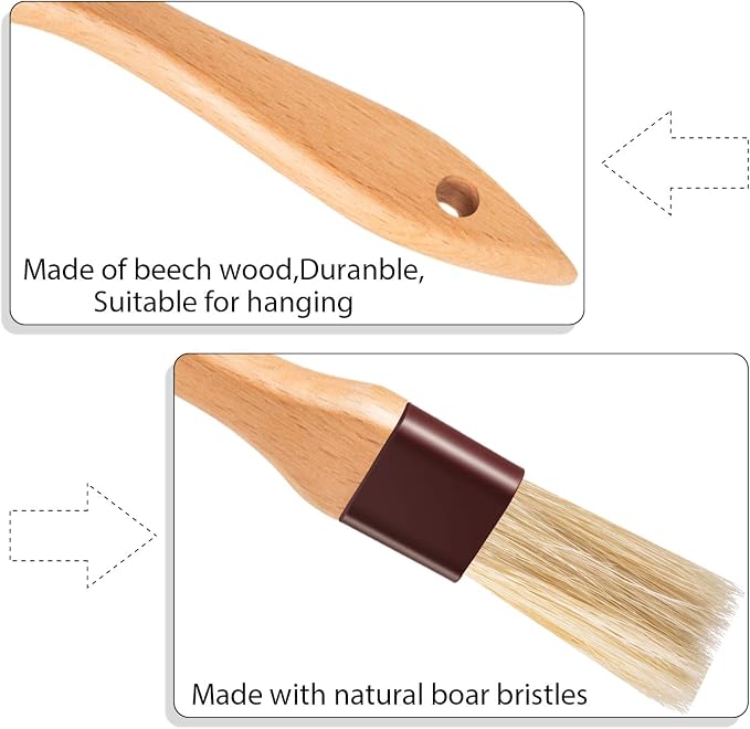 Boao Natural Bristle Pastry Brush Beech Wooden Handle Basting and BBQ Brushes - Image 3