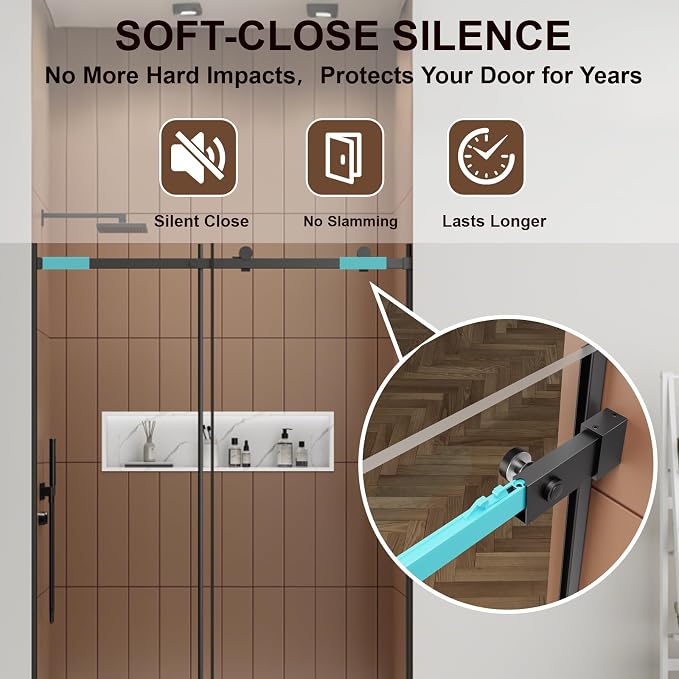 Luxury Soft-Closed Frameless Sliding Shower Door, 58–60” W x 76” H, 3/8" - Image 3