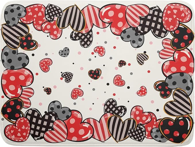 Red Heart Dish Drying Mat 18"x24" Love Dots Microfiber Dish Drainer Rack Mat by Giwawa