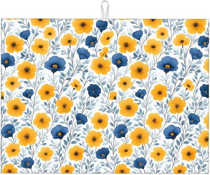 Blue Yellow Floral Dish Drying Mats by Unknown