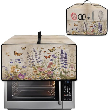 Toaster Oven Cover Washable Small Kitchen Appliance Dust Cover with Pockets, for Air Fryer Toaster Ovens, Microwaves, M, 16.5 x 20.5 x 10 Inches, Retro Floral Butterfly Print