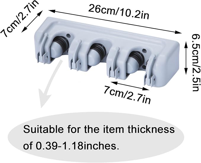 TOGU Mop and Broom Holder Wall Mounted 3 Position Storage Rack - Image 6