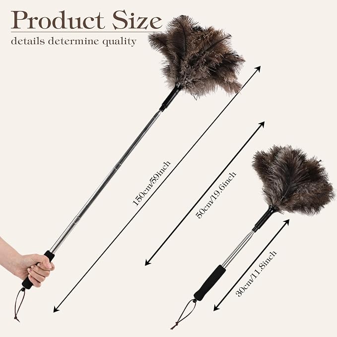 Telescopic Ostrich Feather Duster, 59-inch Naturally Fluffy Long-Handled - Image 2
