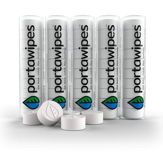 Coin Tissues | 50 Pack with 5 Carrying Cases | Toilet Paper Tablets | by Portawipes