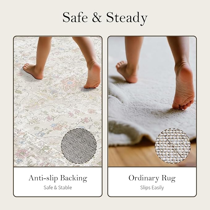 4x6 Area Rugs for Living Room, Small Washable Beige Rugs, Entryway Non Slip Rug - Image 9