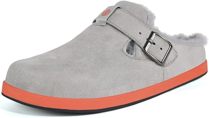 Fur Lined Clogs for Women Men Suede Winter Slippers Arch Support Slip on Mules by Hsyooes