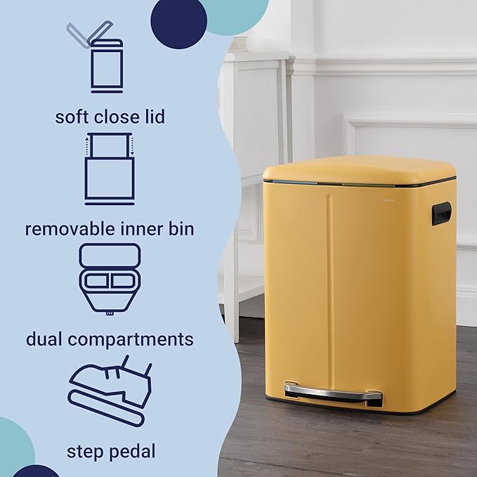 happimess HPM1005L Marco Rectangular 10.6-Gallon Double Bucket Trash Can - Image 3