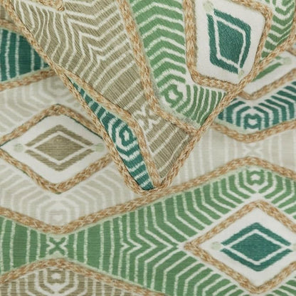 The HomeCentric King/Queen/Twin Green Designer CA King 86"x18" Bed Runner with 2 Pillow Cover, Aztec, Jute Embroidery, Quilted, Tassels, Jute, Moroccan & Tribal Bed Scarf Cotton Fabric - Chantico