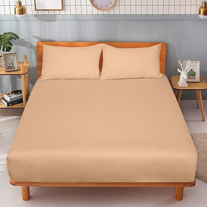 ROYALE LINENS 300 Thread Count 100% Long Staple Combed Cotton Fitted Sheet Queen - Super Soft Deep Pocket Bottom Sheet - Fitted Sheets Only - Elastic Sheets (Queen, Sand)