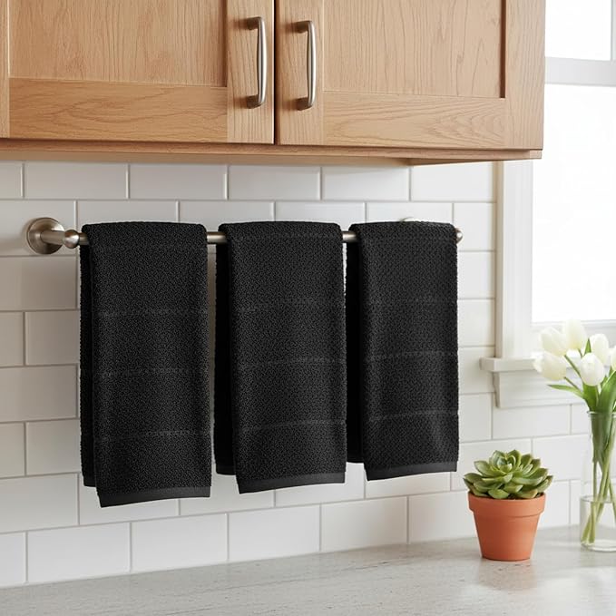 Serafina Home Black Textured Kitchen Hand Dish Towels 100% Cotton Cloth Soft - Image 3