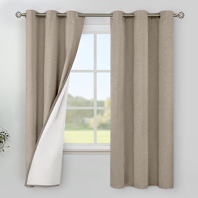 YoungsTex Taupe Burlap Linen Blackout Curtains by YoungsTex