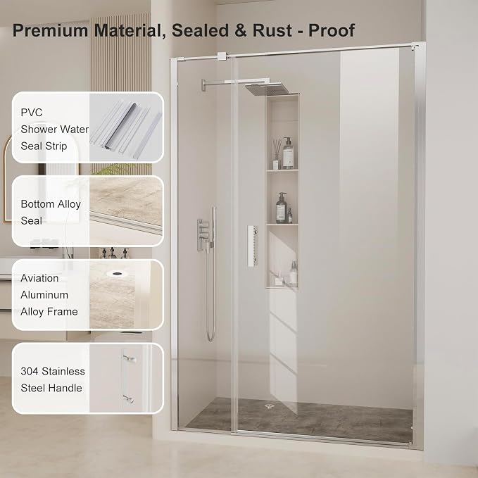 Bathbliss Framed Pivot Shower Door, Glass Shower Door in Chrome, 46.5" to 48" W - Image 7