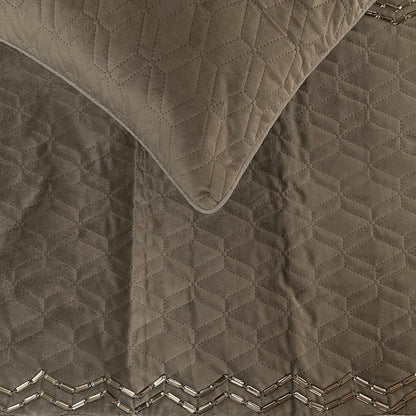 The HomeCentric King Queen Twin Gray Handmade Queen 74"x18" Bed Runner with 2 Pillow Cover, Quilted & Crystals Bed Scarf on Velvet Fabric - Grey Diamond Symphony