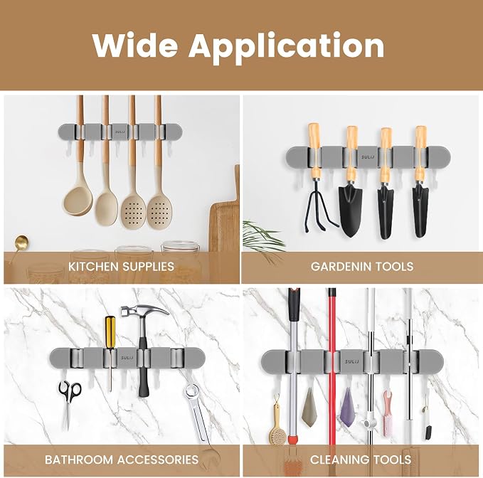 3PCS Broom Holder Wall Mount, No-Drilling Self-Adhesive Mop and Broom Storage - Image 2