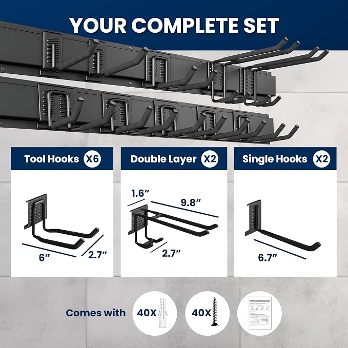 64'' All-Metal Garage Tool Organizer Wall Mount – Heavy-Duty Tool Rack Holds - Image 5